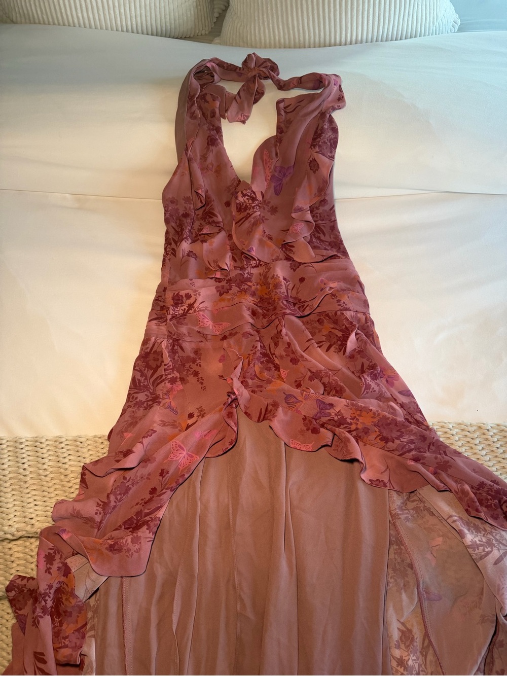 NBD Dusty Rose Floral Ruffled Halter High-Low Maxi Dress - Picture 4 of 7